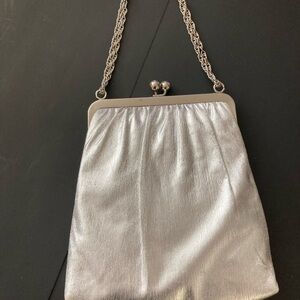 Glamorous Silver Pleated Clutch with Chain Strap Harry Levine made in US